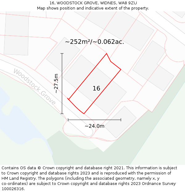 16, WOODSTOCK GROVE, WIDNES, WA8 9ZU: Plot and title map