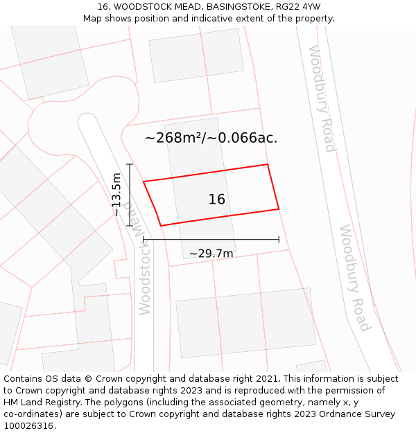 16, WOODSTOCK MEAD, BASINGSTOKE, RG22 4YW: Plot and title map