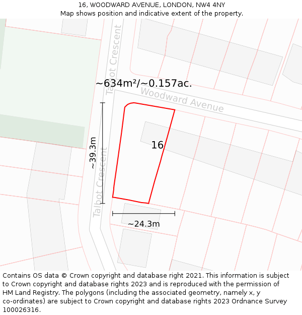 16, WOODWARD AVENUE, LONDON, NW4 4NY: Plot and title map