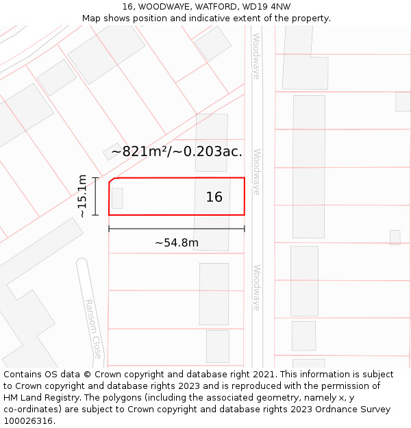 16, WOODWAYE, WATFORD, WD19 4NW: Plot and title map