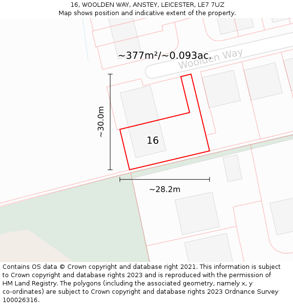 16, WOOLDEN WAY, ANSTEY, LEICESTER, LE7 7UZ: Plot and title map