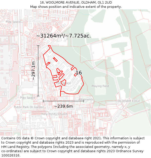 16, WOOLMORE AVENUE, OLDHAM, OL1 2UD: Plot and title map