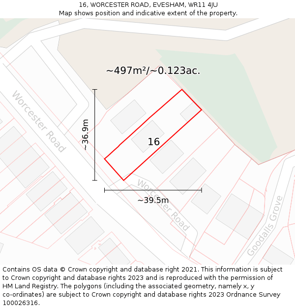 16, WORCESTER ROAD, EVESHAM, WR11 4JU: Plot and title map