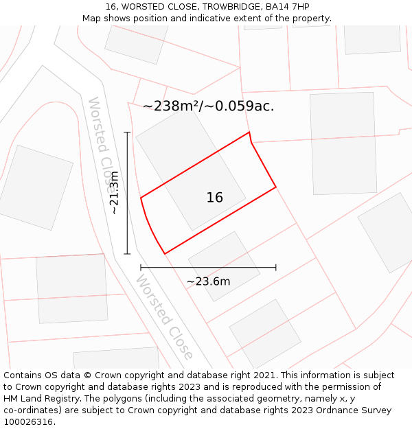 16, WORSTED CLOSE, TROWBRIDGE, BA14 7HP: Plot and title map