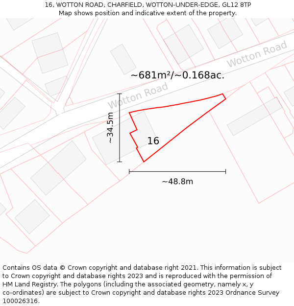 16, WOTTON ROAD, CHARFIELD, WOTTON-UNDER-EDGE, GL12 8TP: Plot and title map