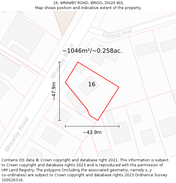 16, WRAWBY ROAD, BRIGG, DN20 8DL: Plot and title map