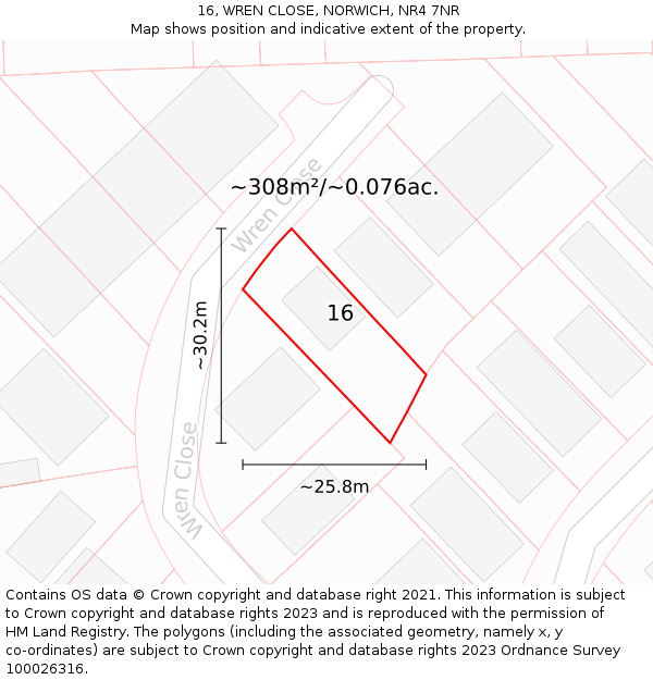 16, WREN CLOSE, NORWICH, NR4 7NR: Plot and title map
