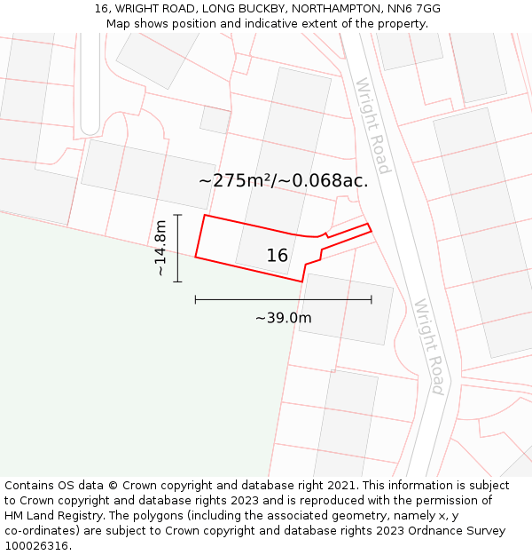 16, WRIGHT ROAD, LONG BUCKBY, NORTHAMPTON, NN6 7GG: Plot and title map