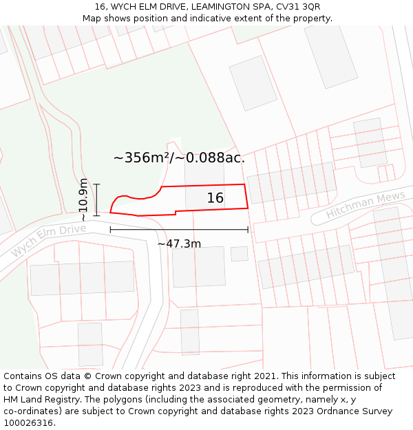 16, WYCH ELM DRIVE, LEAMINGTON SPA, CV31 3QR: Plot and title map