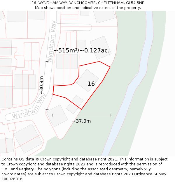16, WYNDHAM WAY, WINCHCOMBE, CHELTENHAM, GL54 5NP: Plot and title map