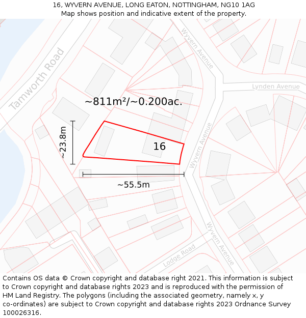 16, WYVERN AVENUE, LONG EATON, NOTTINGHAM, NG10 1AG: Plot and title map