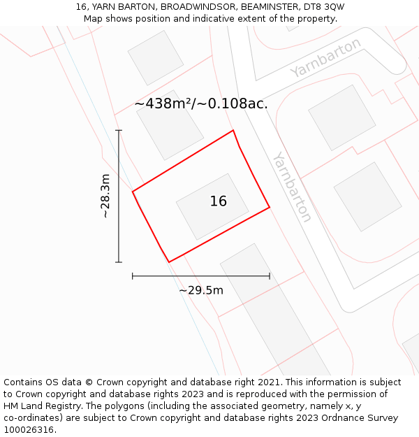 16, YARN BARTON, BROADWINDSOR, BEAMINSTER, DT8 3QW: Plot and title map