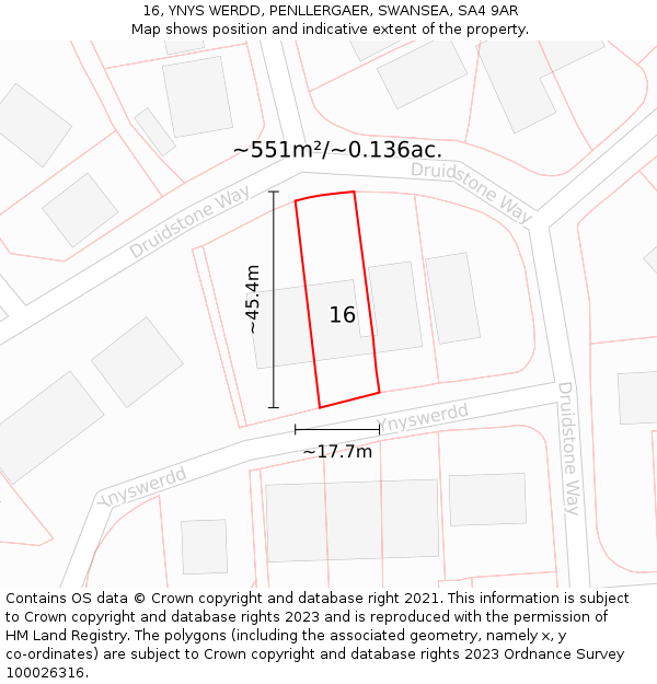 16, YNYS WERDD, PENLLERGAER, SWANSEA, SA4 9AR: Plot and title map