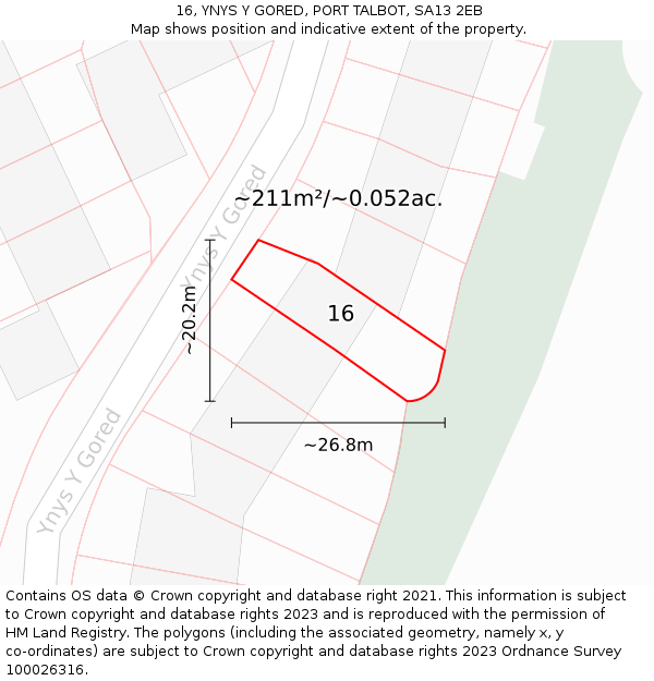 16, YNYS Y GORED, PORT TALBOT, SA13 2EB: Plot and title map
