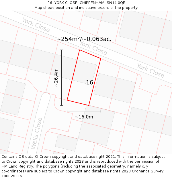 16, YORK CLOSE, CHIPPENHAM, SN14 0QB: Plot and title map