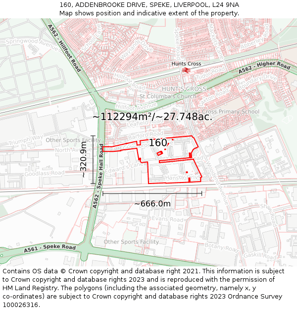 160, ADDENBROOKE DRIVE, SPEKE, LIVERPOOL, L24 9NA: Plot and title map
