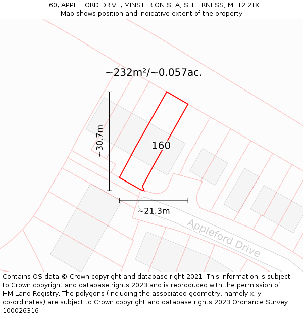 160, APPLEFORD DRIVE, MINSTER ON SEA, SHEERNESS, ME12 2TX: Plot and title map