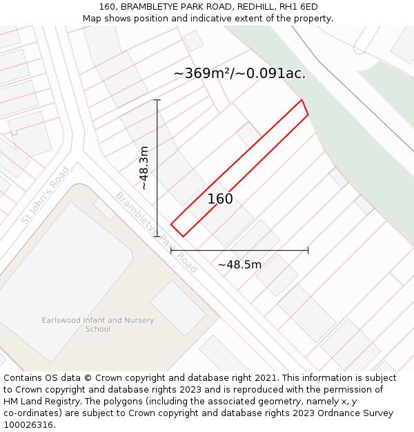 160, BRAMBLETYE PARK ROAD, REDHILL, RH1 6ED: Plot and title map
