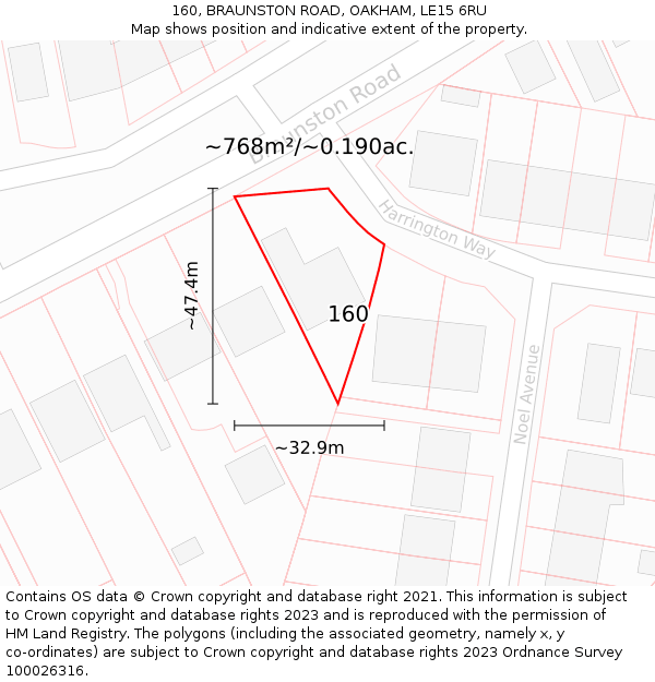 160, BRAUNSTON ROAD, OAKHAM, LE15 6RU: Plot and title map