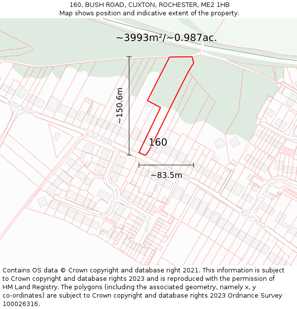 160, BUSH ROAD, CUXTON, ROCHESTER, ME2 1HB: Plot and title map