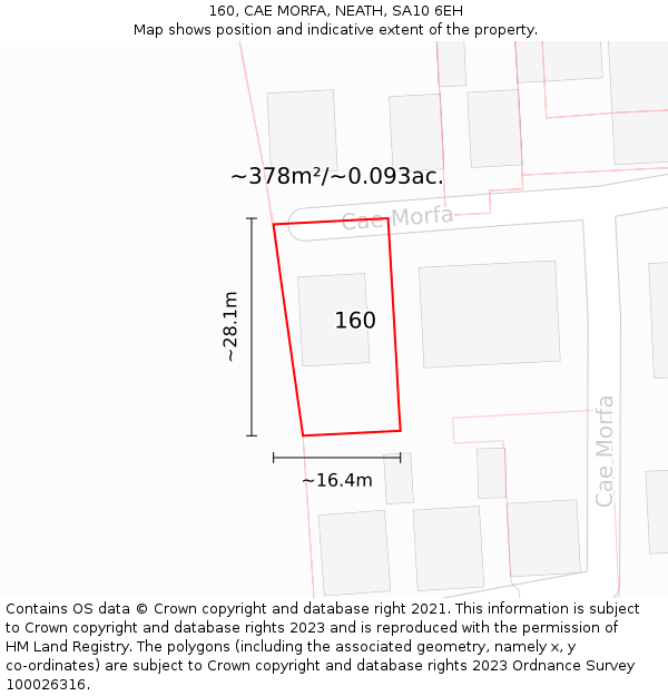 160, CAE MORFA, NEATH, SA10 6EH: Plot and title map