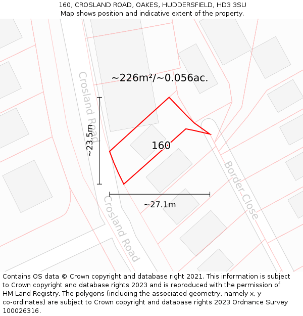 160, CROSLAND ROAD, OAKES, HUDDERSFIELD, HD3 3SU: Plot and title map