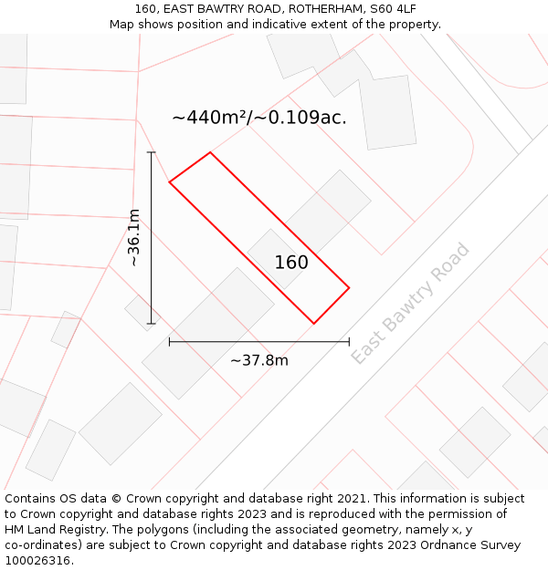 160, EAST BAWTRY ROAD, ROTHERHAM, S60 4LF: Plot and title map