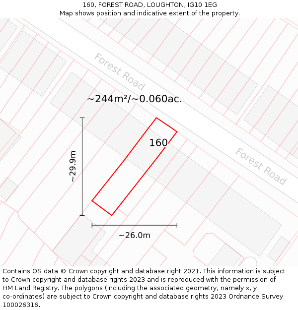 160, FOREST ROAD, LOUGHTON, IG10 1EG: Plot and title map