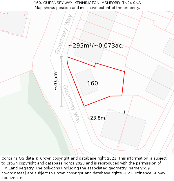 160, GUERNSEY WAY, KENNINGTON, ASHFORD, TN24 9NA: Plot and title map