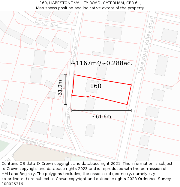 160, HARESTONE VALLEY ROAD, CATERHAM, CR3 6HJ: Plot and title map