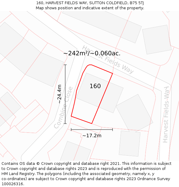 160, HARVEST FIELDS WAY, SUTTON COLDFIELD, B75 5TJ: Plot and title map