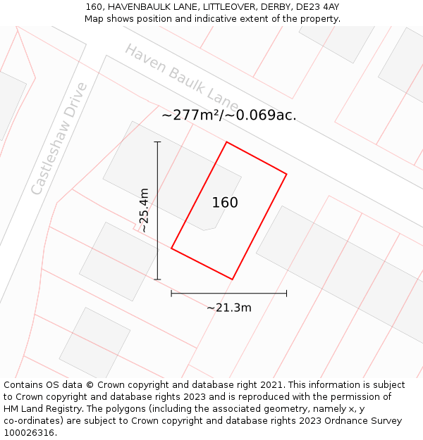 160, HAVENBAULK LANE, LITTLEOVER, DERBY, DE23 4AY: Plot and title map