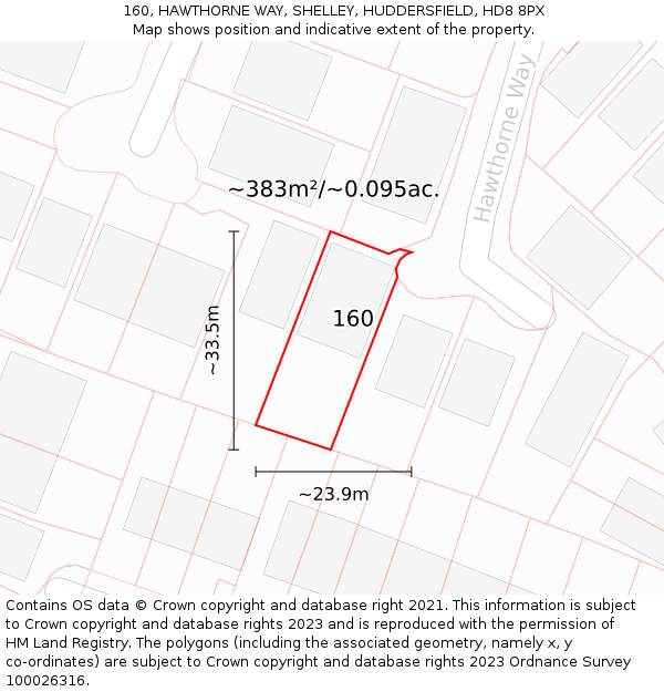 160, HAWTHORNE WAY, SHELLEY, HUDDERSFIELD, HD8 8PX: Plot and title map