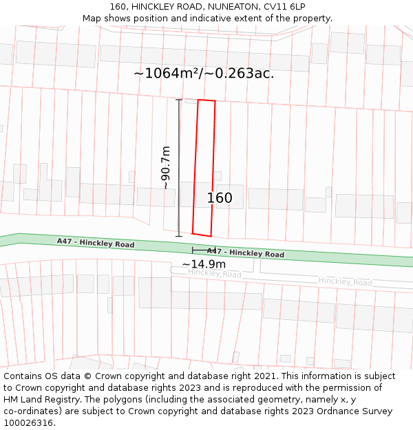 160, HINCKLEY ROAD, NUNEATON, CV11 6LP: Plot and title map