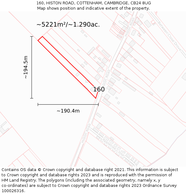160, HISTON ROAD, COTTENHAM, CAMBRIDGE, CB24 8UG: Plot and title map