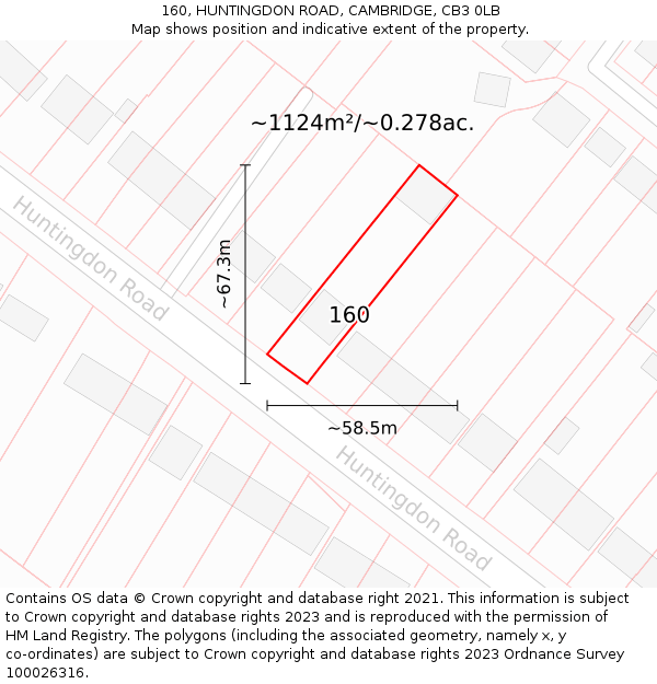160, HUNTINGDON ROAD, CAMBRIDGE, CB3 0LB: Plot and title map