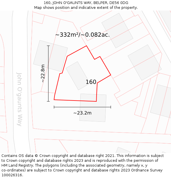 160, JOHN O'GAUNTS WAY, BELPER, DE56 0DG: Plot and title map