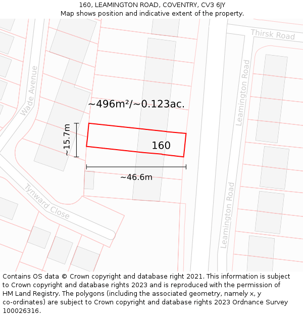 160, LEAMINGTON ROAD, COVENTRY, CV3 6JY: Plot and title map