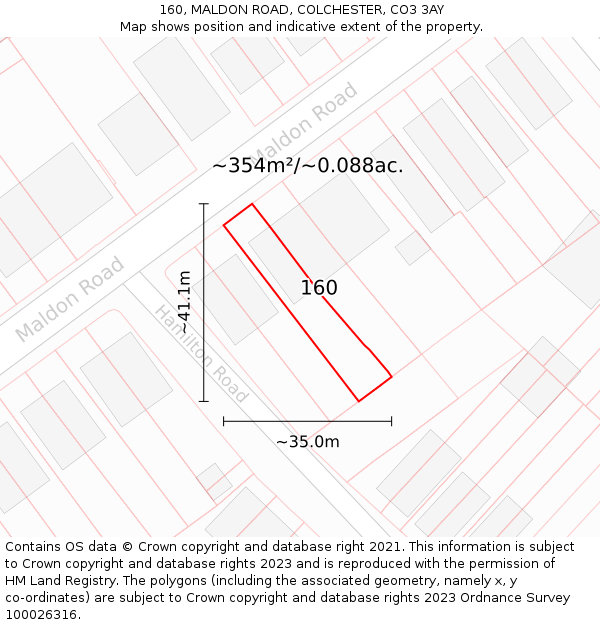 160, MALDON ROAD, COLCHESTER, CO3 3AY: Plot and title map