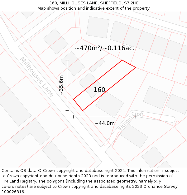 160, MILLHOUSES LANE, SHEFFIELD, S7 2HE: Plot and title map