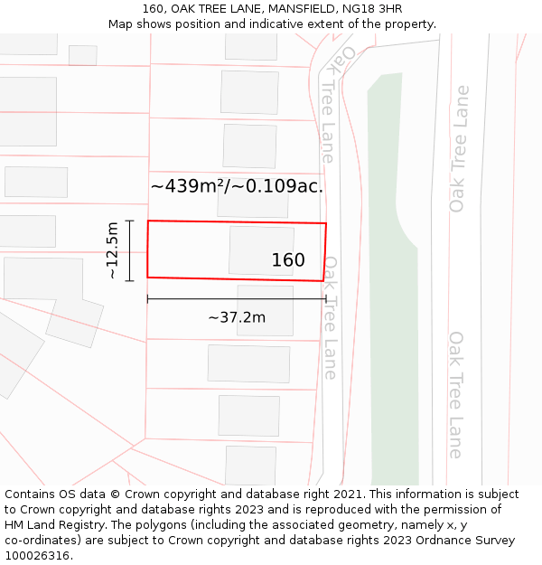 160, OAK TREE LANE, MANSFIELD, NG18 3HR: Plot and title map