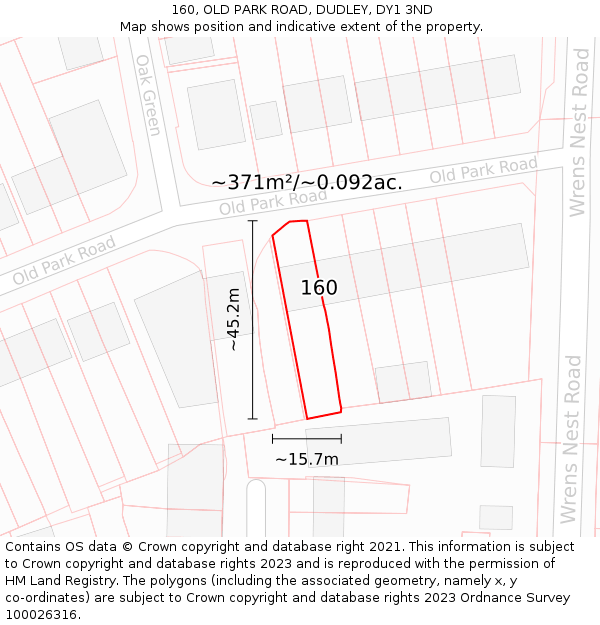 160, OLD PARK ROAD, DUDLEY, DY1 3ND: Plot and title map