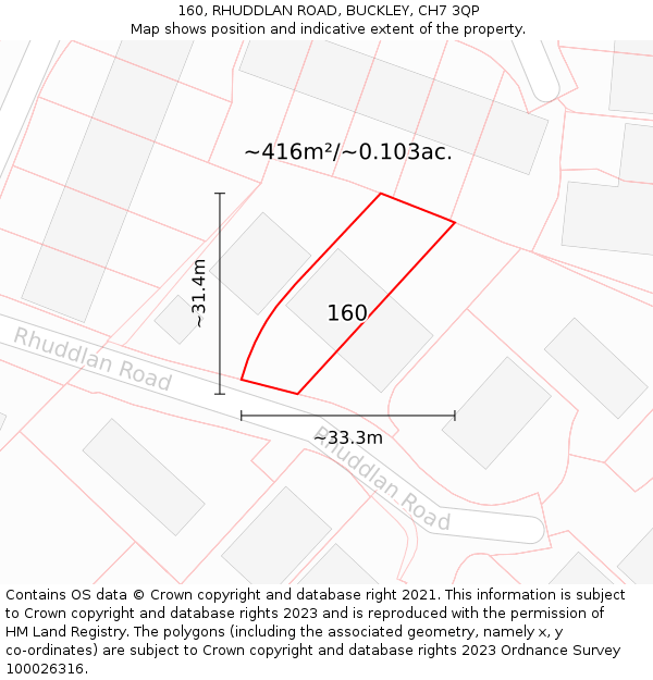 160, RHUDDLAN ROAD, BUCKLEY, CH7 3QP: Plot and title map