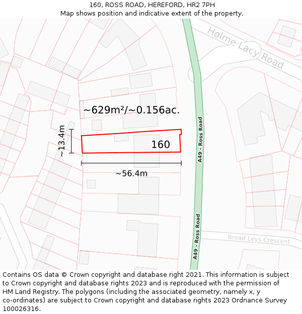 160, ROSS ROAD, HEREFORD, HR2 7PH: Plot and title map
