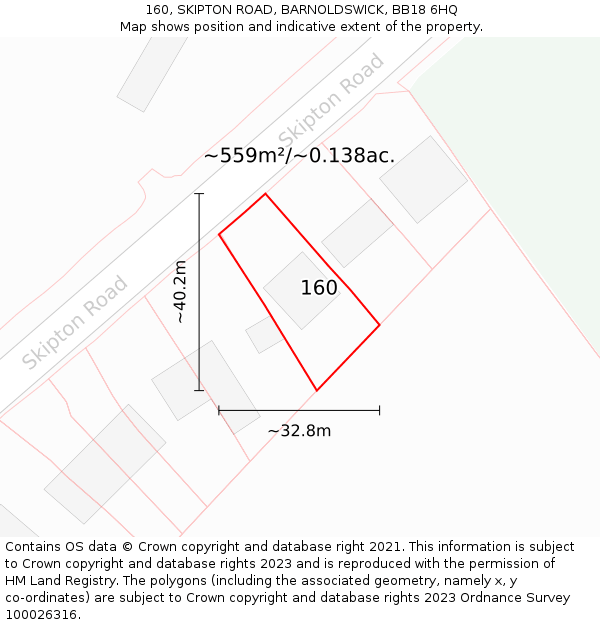 160, SKIPTON ROAD, BARNOLDSWICK, BB18 6HQ: Plot and title map