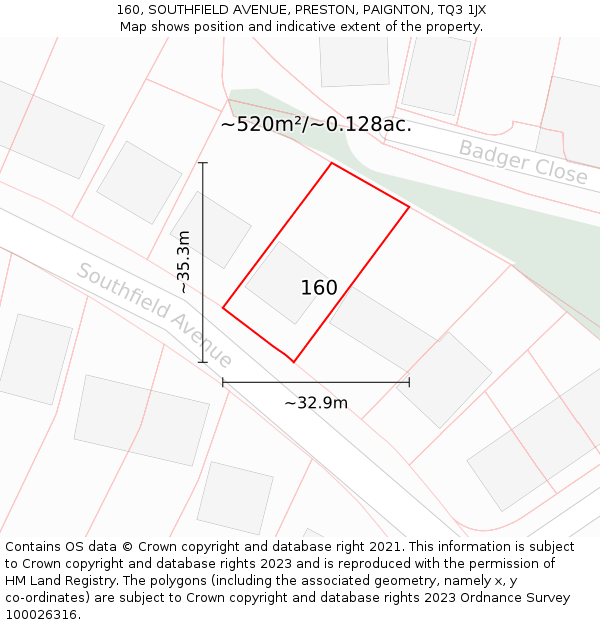 160, SOUTHFIELD AVENUE, PRESTON, PAIGNTON, TQ3 1JX: Plot and title map