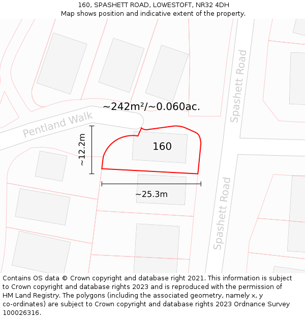 160, SPASHETT ROAD, LOWESTOFT, NR32 4DH: Plot and title map