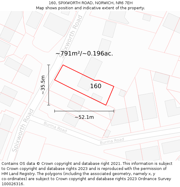 160, SPIXWORTH ROAD, NORWICH, NR6 7EH: Plot and title map