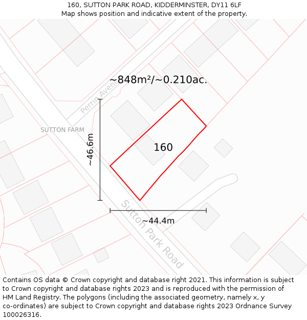160, SUTTON PARK ROAD, KIDDERMINSTER, DY11 6LF: Plot and title map