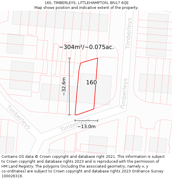 160, TIMBERLEYS, LITTLEHAMPTON, BN17 6QE: Plot and title map